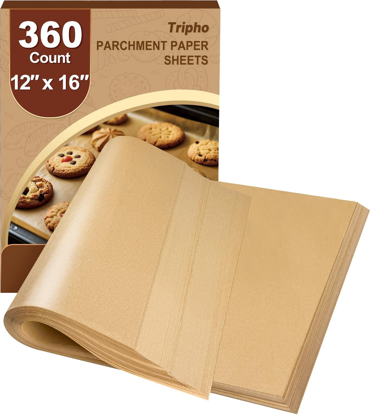 Tripho heavy-duty parchment 12x16 sheet close-up with non-stick surface for easy baking