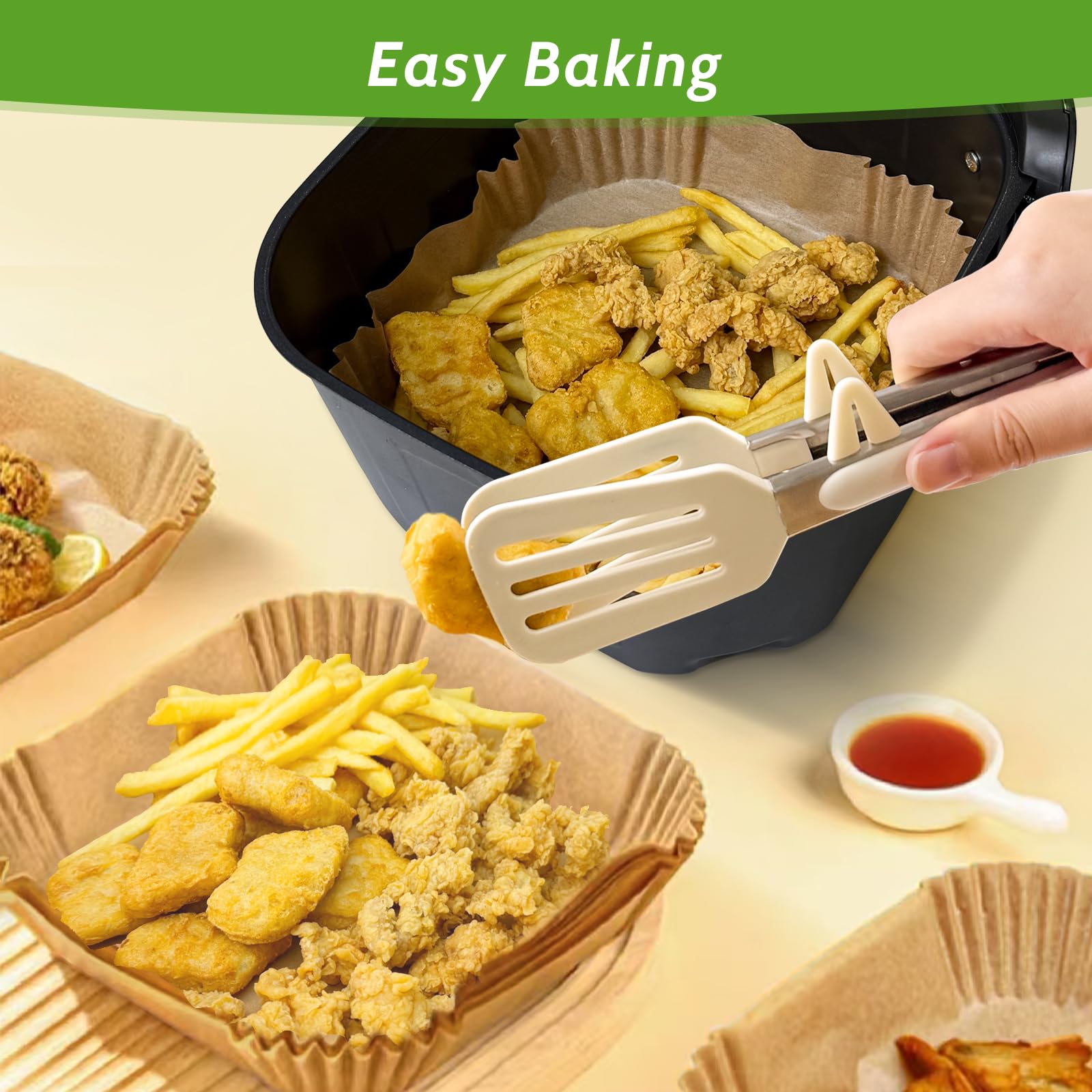 Tripho non-stick, oil-proof surface helps food release smoothly from liners.