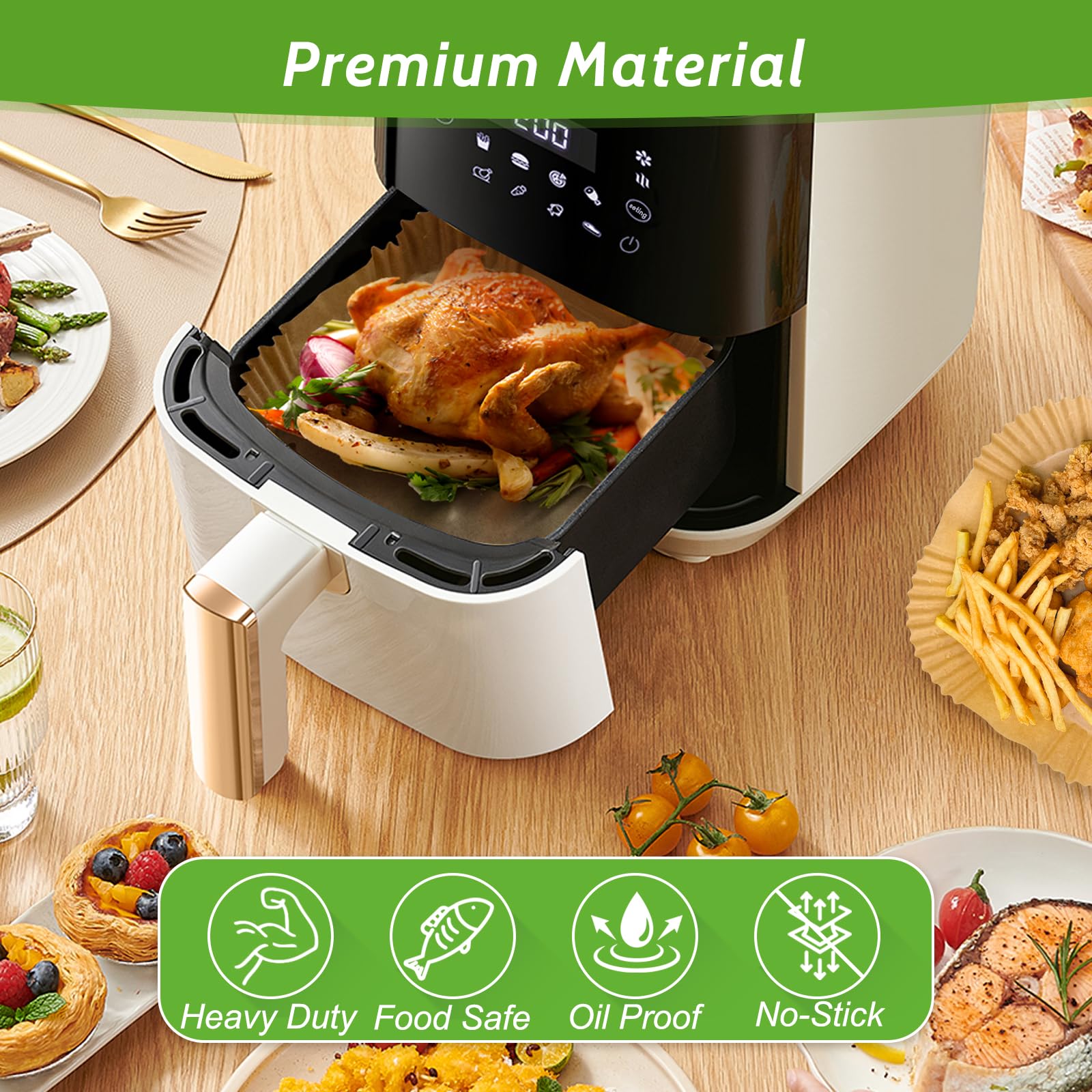 Tripho unbleached natural paper liners for safe, mess-free baking in kitchens.