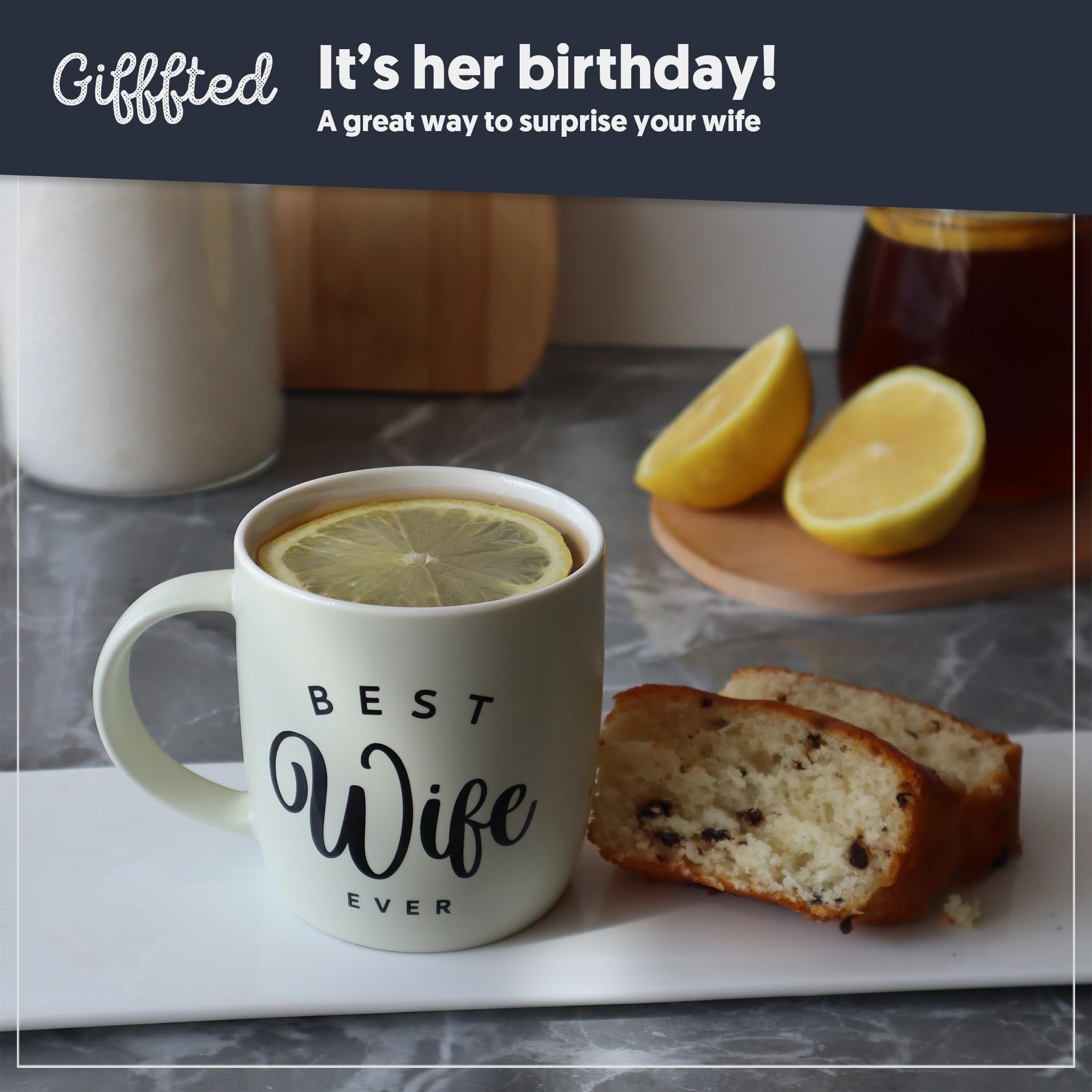 Triple Gifffted Best Wife Ever mug side view showing 380 ml capacity for coffee or tea