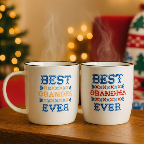 Triple Gifffted mug with glossy ceramic finish and black rim