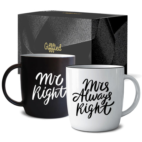 Triple Gifffted Mr Right Mrs Always Right mugs in a ready-to-gift box for couples