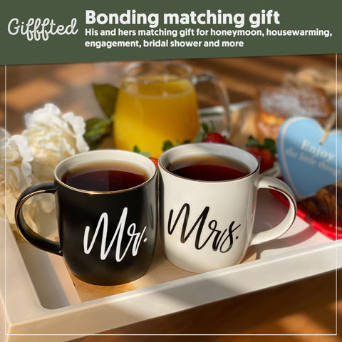 Triple Gifffted Mrs coffee mug with matching design and elegant gold detailing.