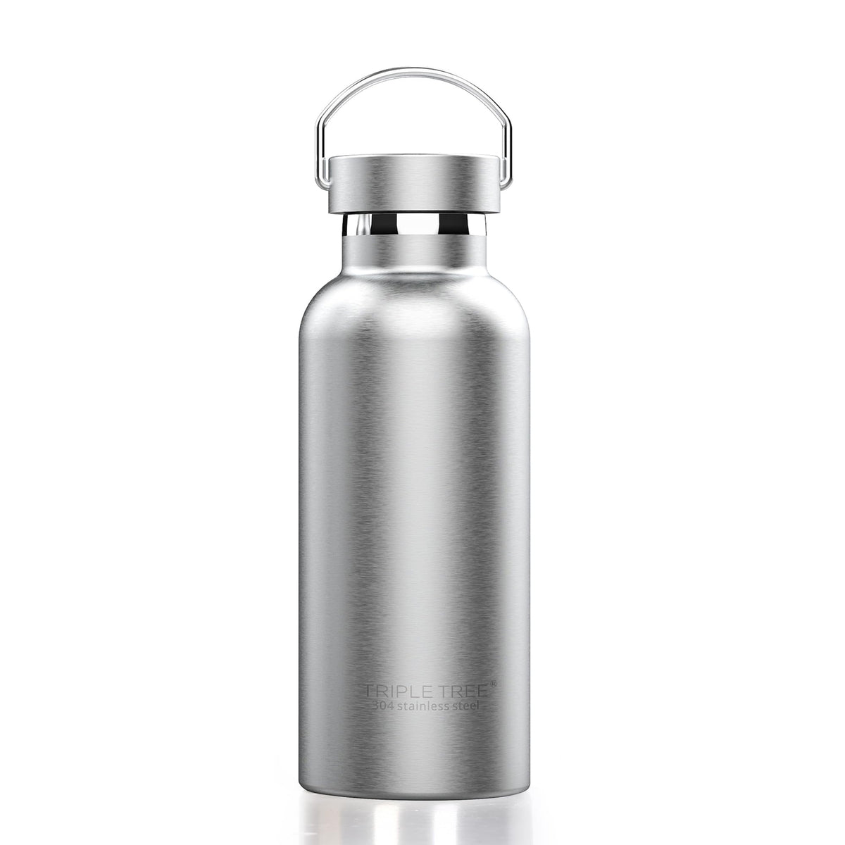 Triple Tree 17oz bottle front view with sweat-free stainless finish.