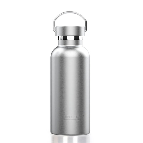 Triple Tree 17oz bottle front view with sweat-free stainless finish.
