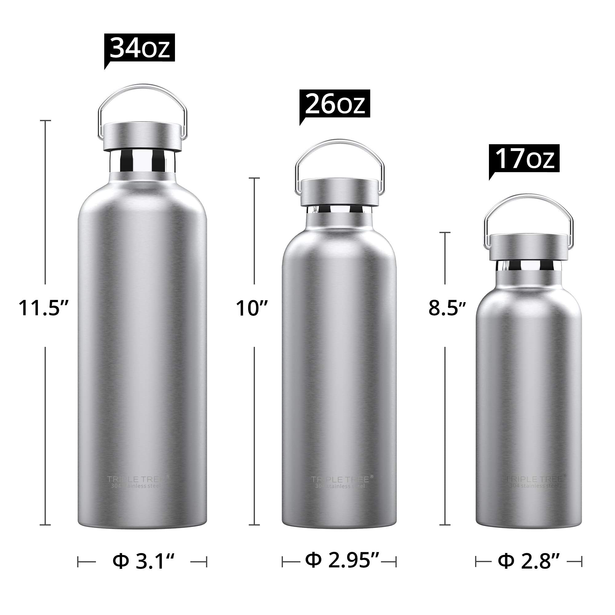 Triple Tree 17oz bottle side view showing ergonomic handle for one-handed carry.