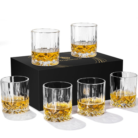 Triplorare whiskey glasses set of 6, clear glass for Scotch and bourbon tasting.