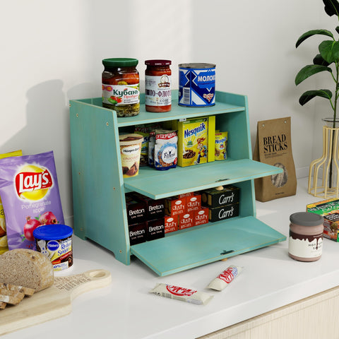 Trironsun bamboo bread box interior reveals large capacity.