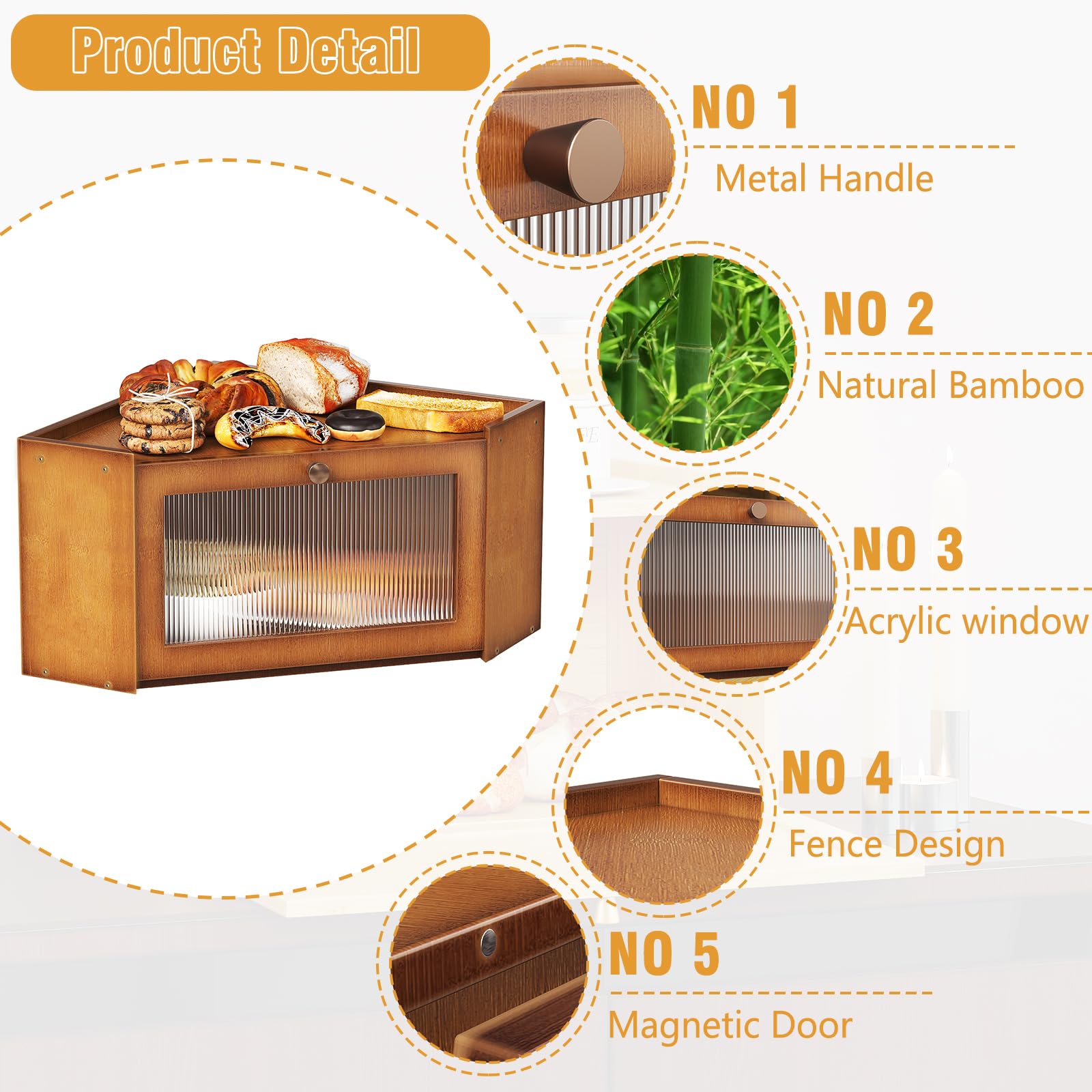 Trironsun bamboo bread box transparent door inside highlights visibility