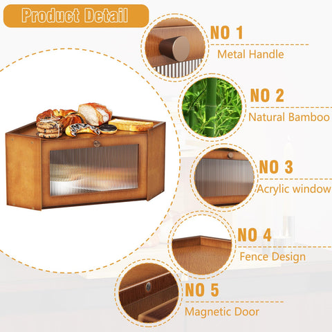 Trironsun bamboo bread box transparent door inside highlights visibility