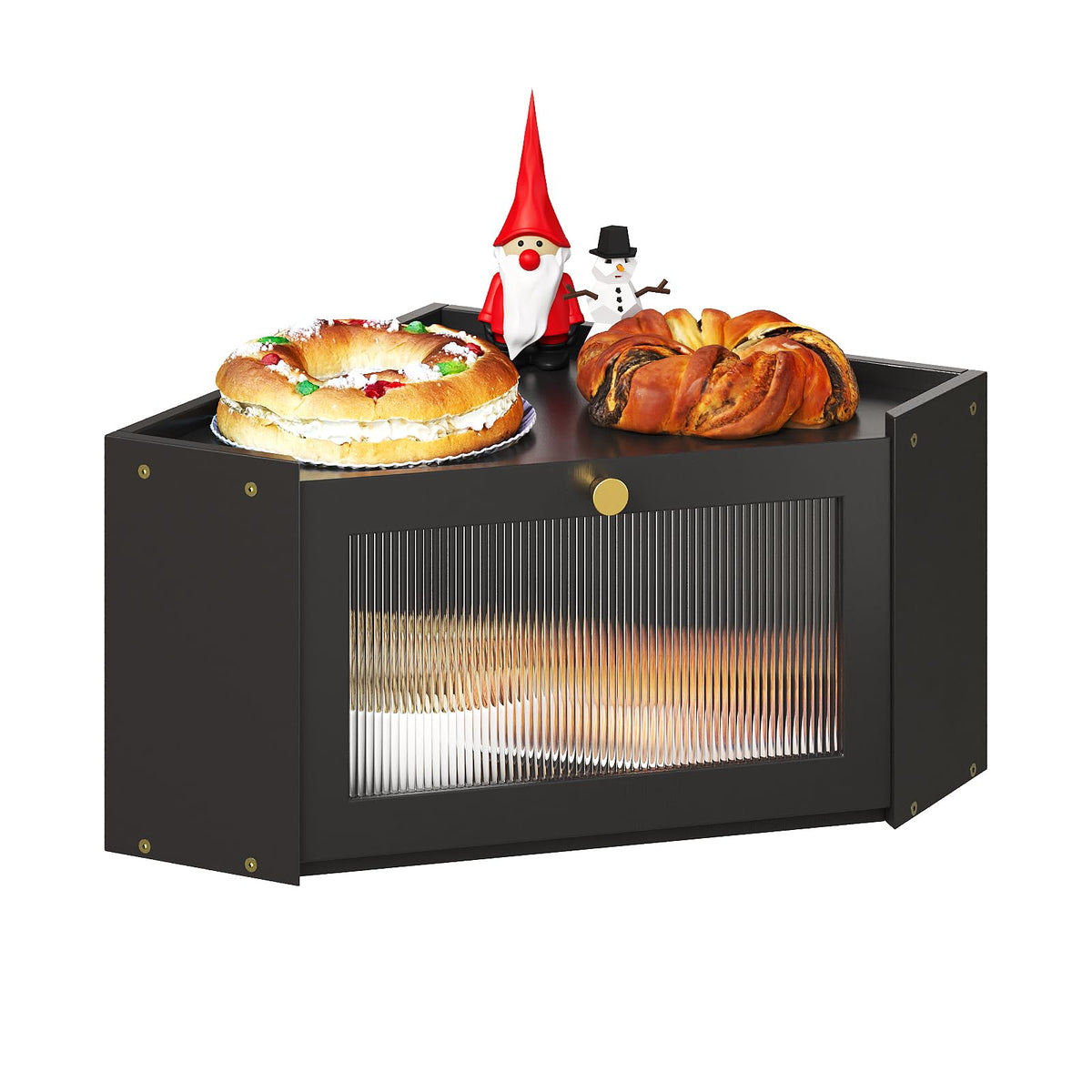 Trironsun corner bamboo bread box with transparent door for easy viewing