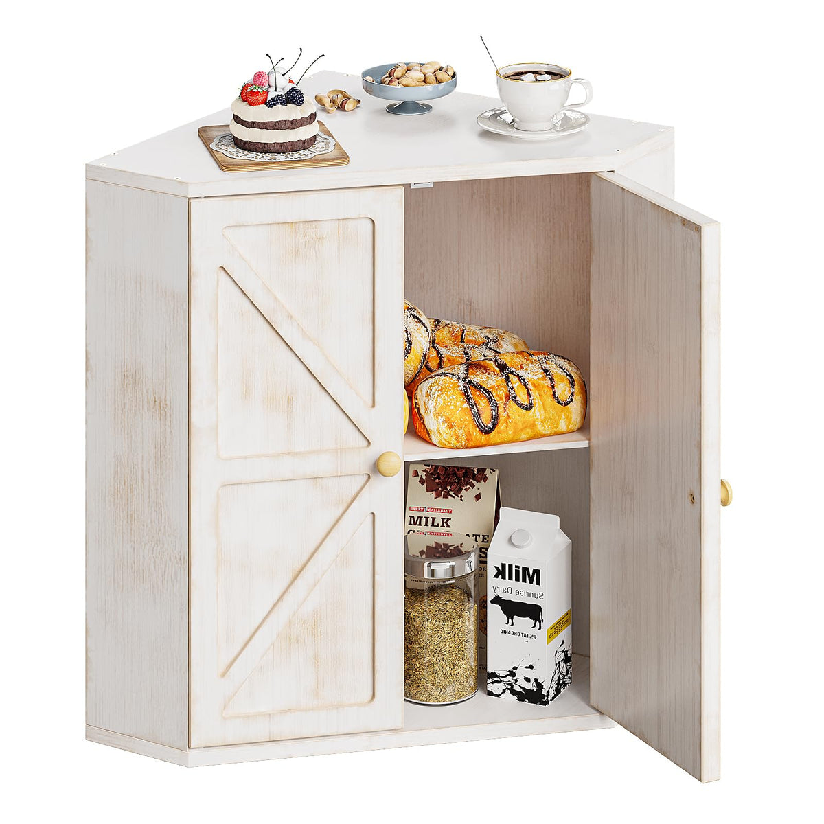 Trironsun corner bread box, double-layer front view, space-saving storage.