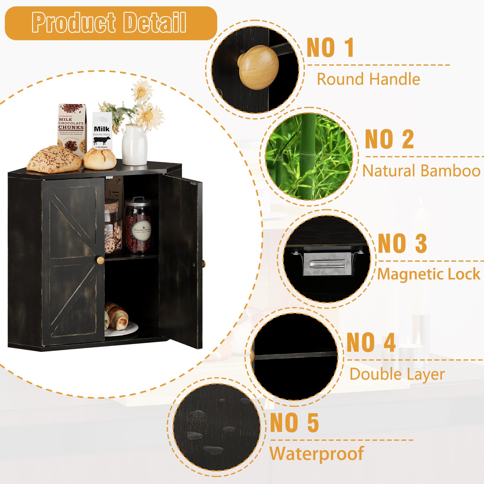 Farmhouse antique black finish complements rustic kitchen decor