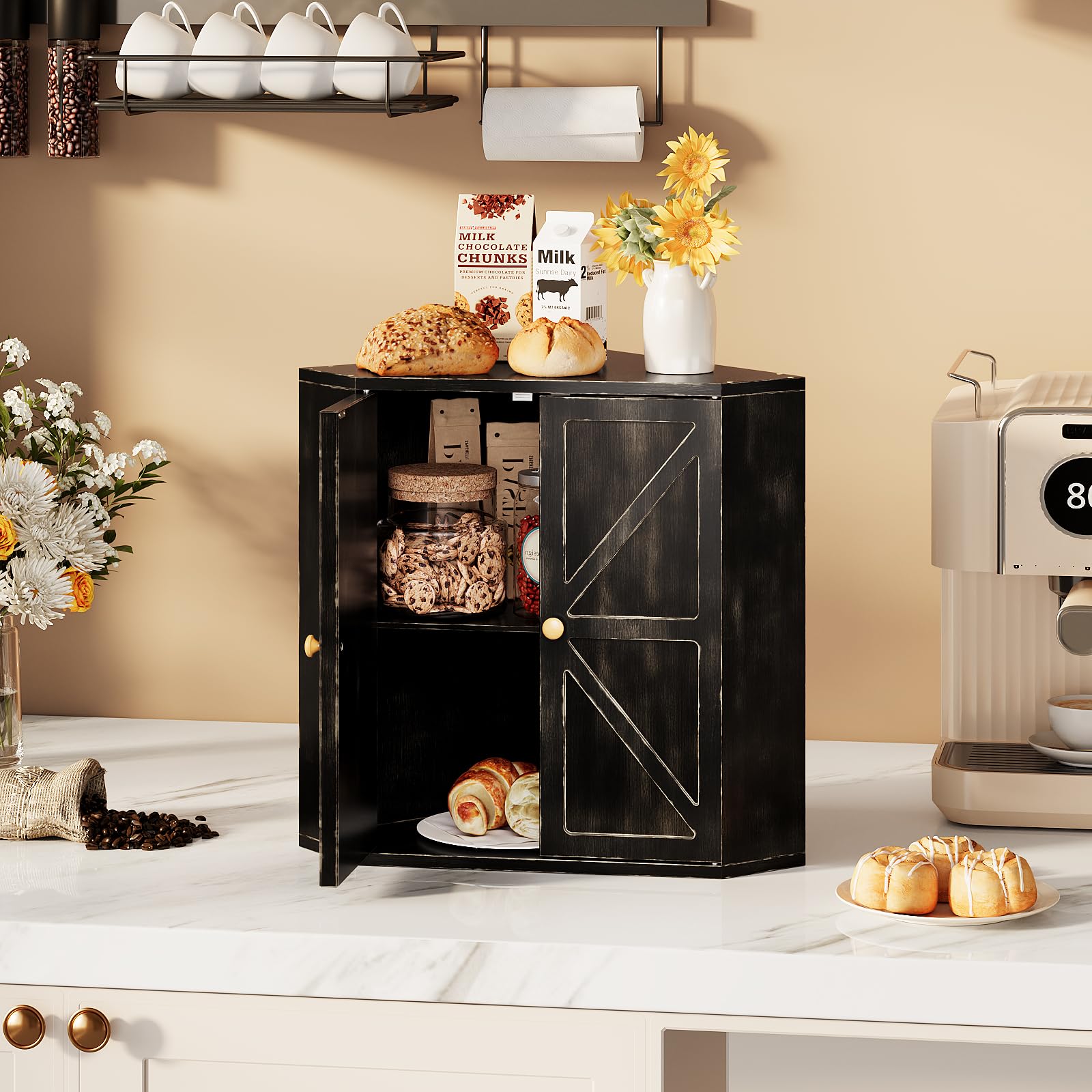 Corner design fits small counters while maximizing space