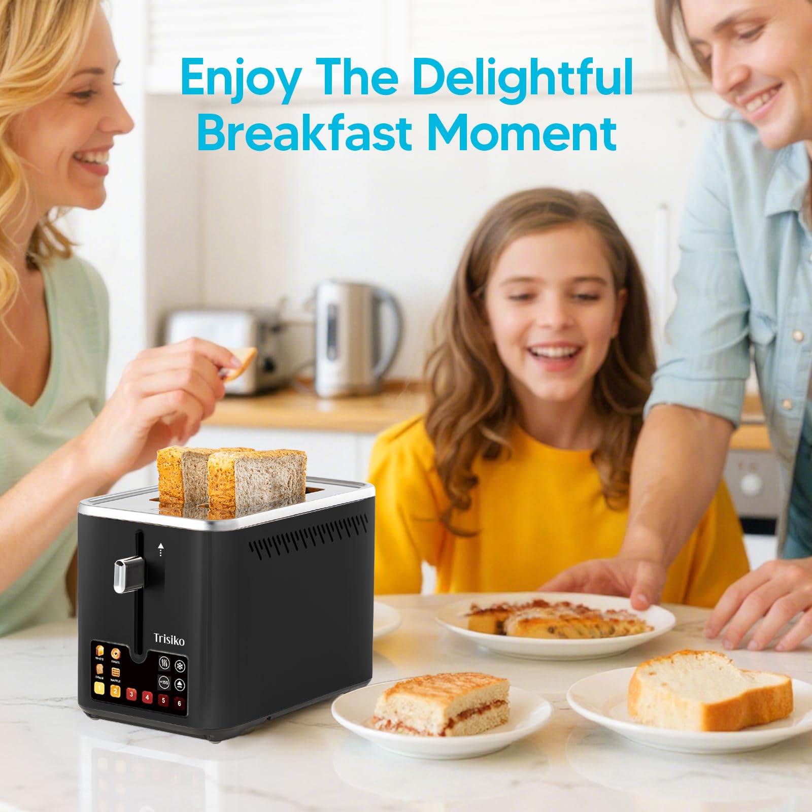 Trisiko toaster close-up on 1.38-inch extra-wide slot for thicker bread