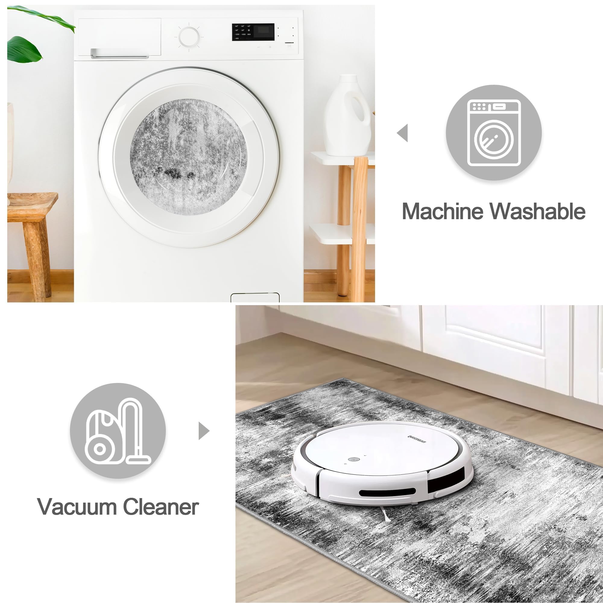 Tritard machine-washable kitchen rugs for easy cleaning and quick freshening.