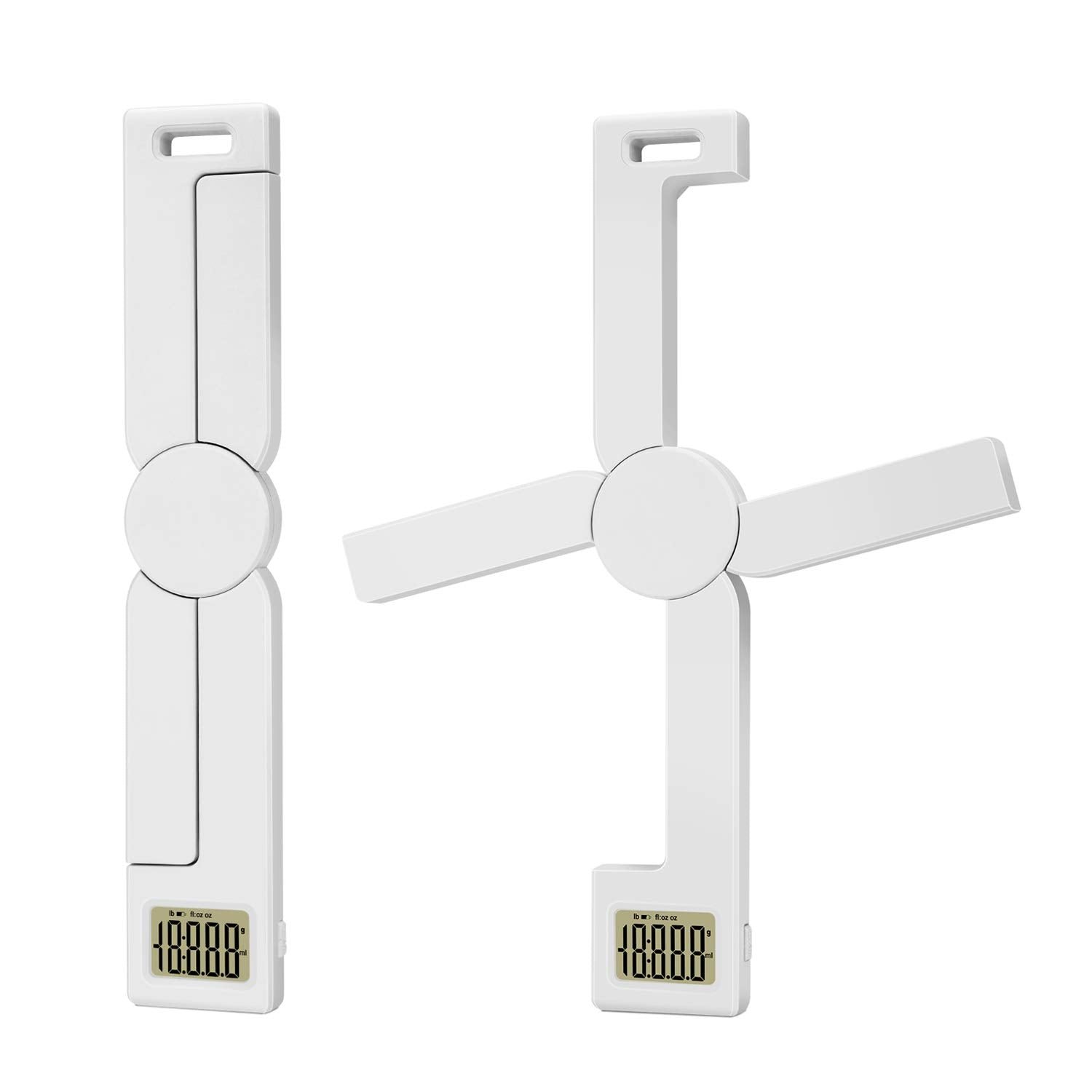 TriTree folding food scale in compact form for easy travel and measurement.
