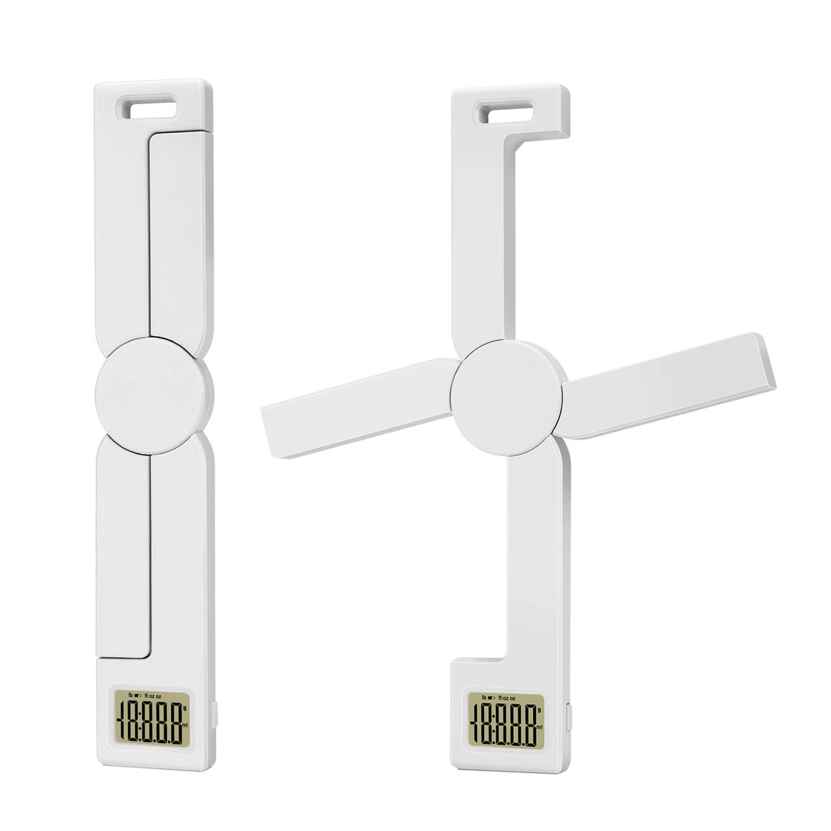 TriTree folding food scale in compact form for easy travel and measurement.