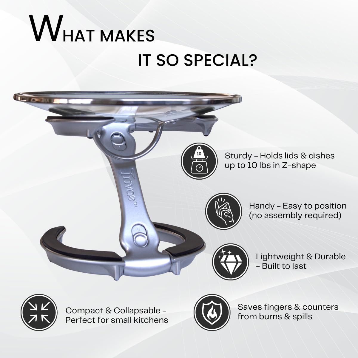 Trivae heat-resistant stand handling hot pots up to 475°F