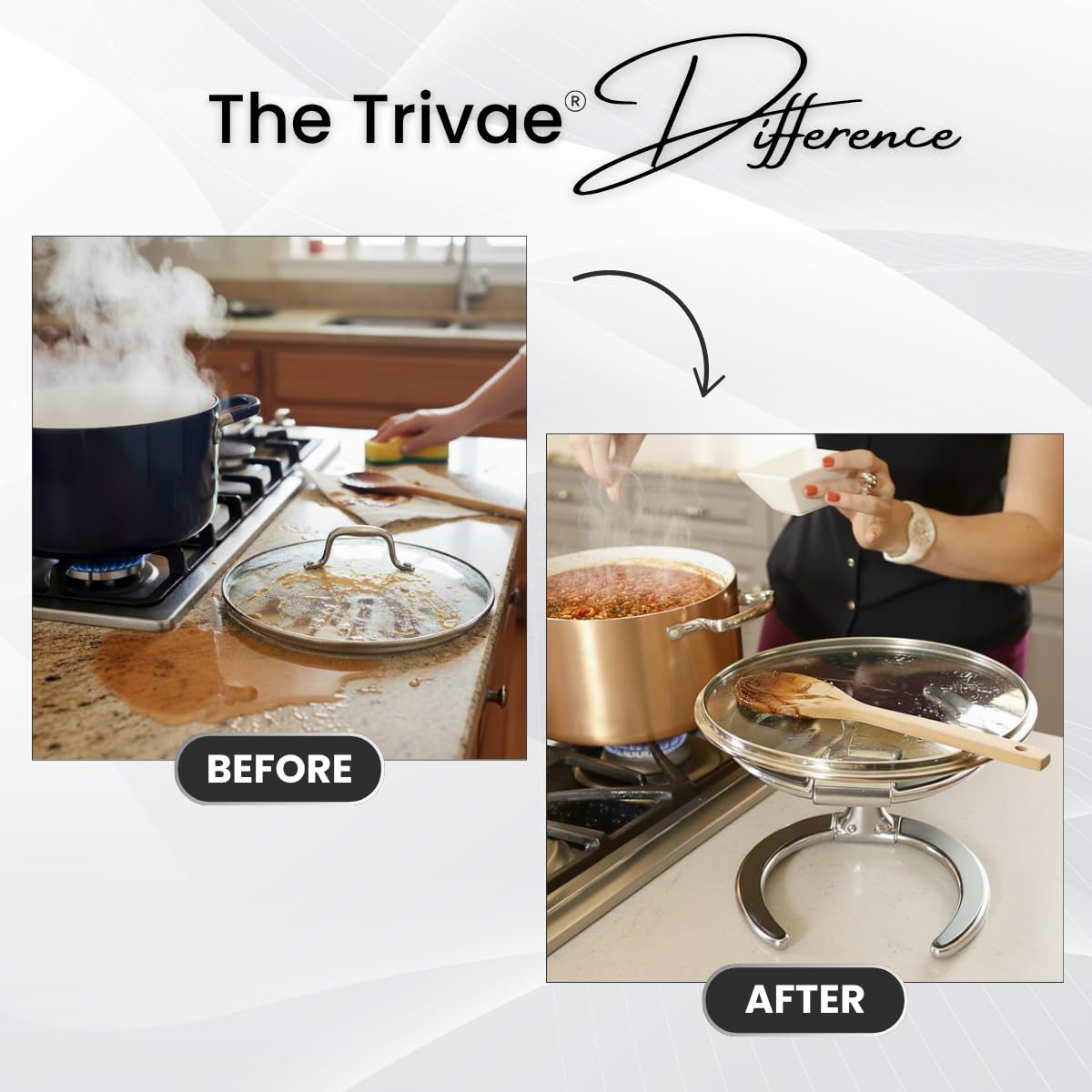 Trivae lid holder used with inverted lids to reduce spills