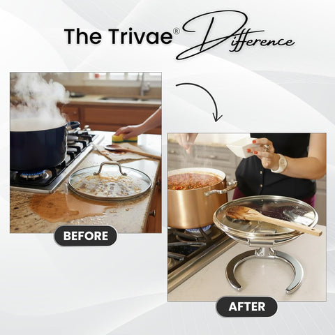 Trivae lid holder used with inverted lids to reduce spills