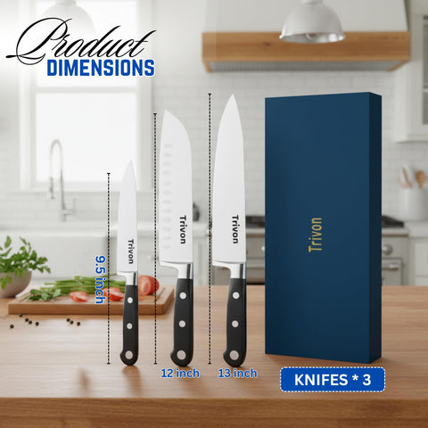 Trivon 7-inch santoku knife chopping vegetables with ease.