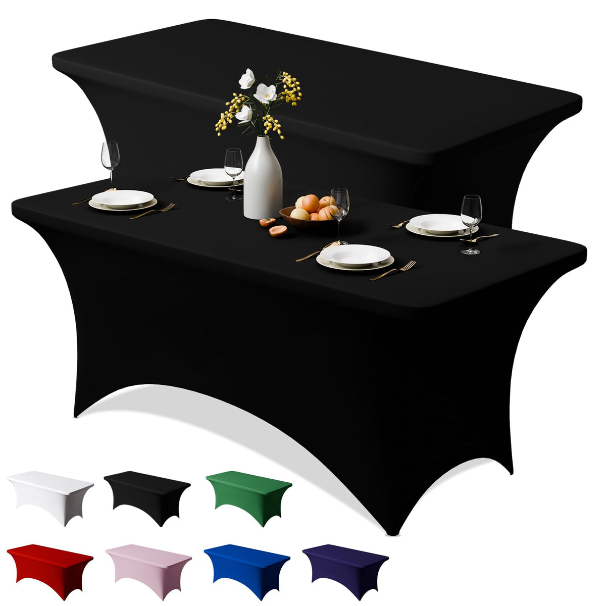 Trlyc 2-pack 6ft spandex tablecloth top view for a crisp presentation.