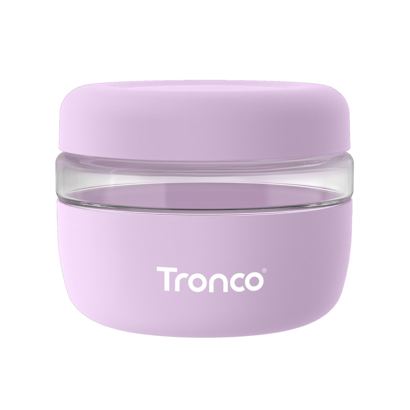 Tronco 16oz glass bowl with lid demonstrating airtight seal for freshness.