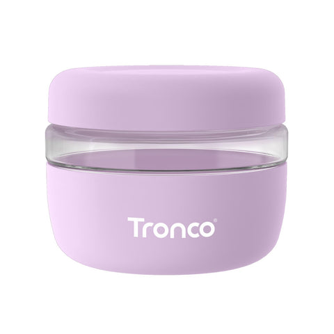 Tronco 16oz glass bowl with lid demonstrating airtight seal for freshness.