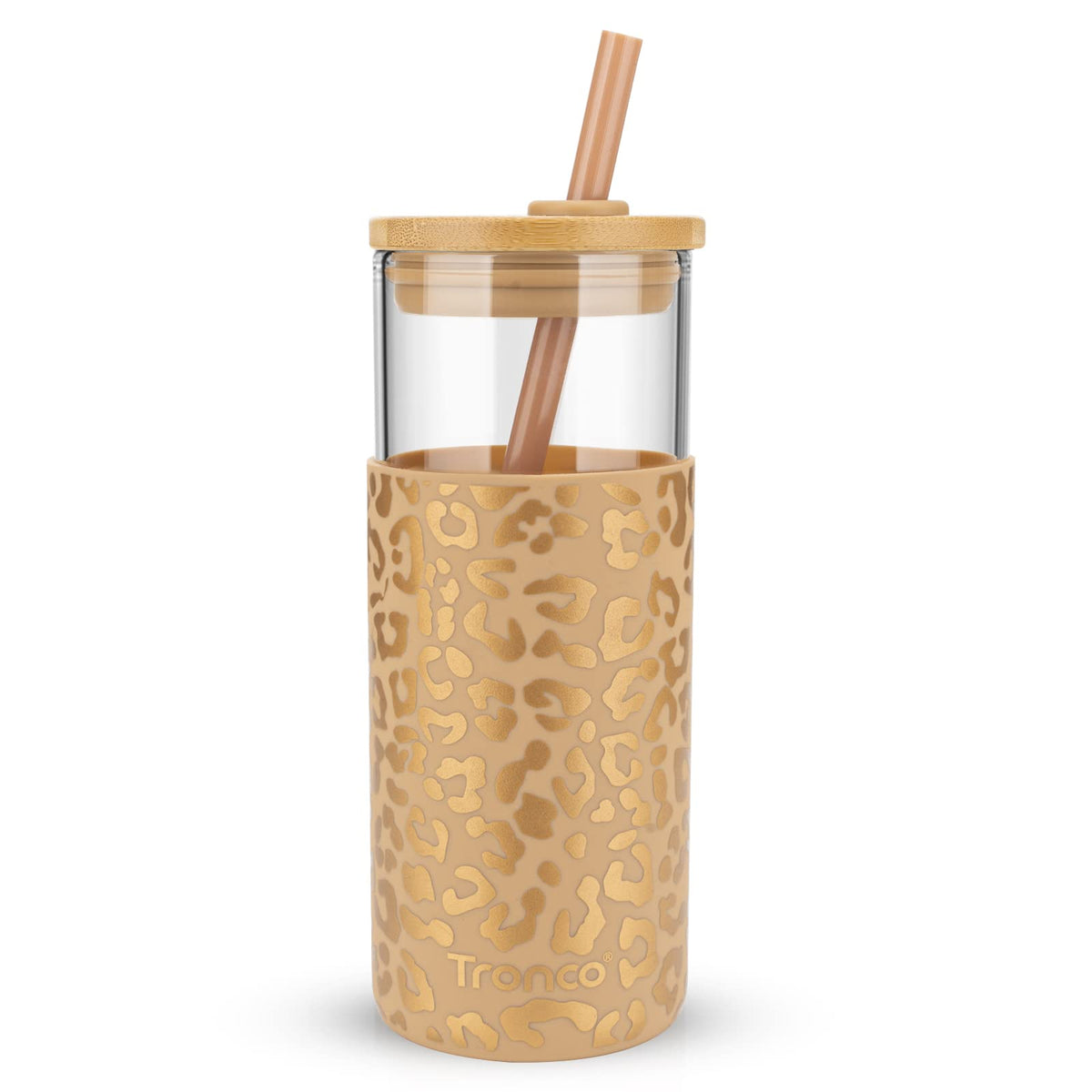 Tronco 20 oz glass tumbler with lid and straw for hot or cold drinks