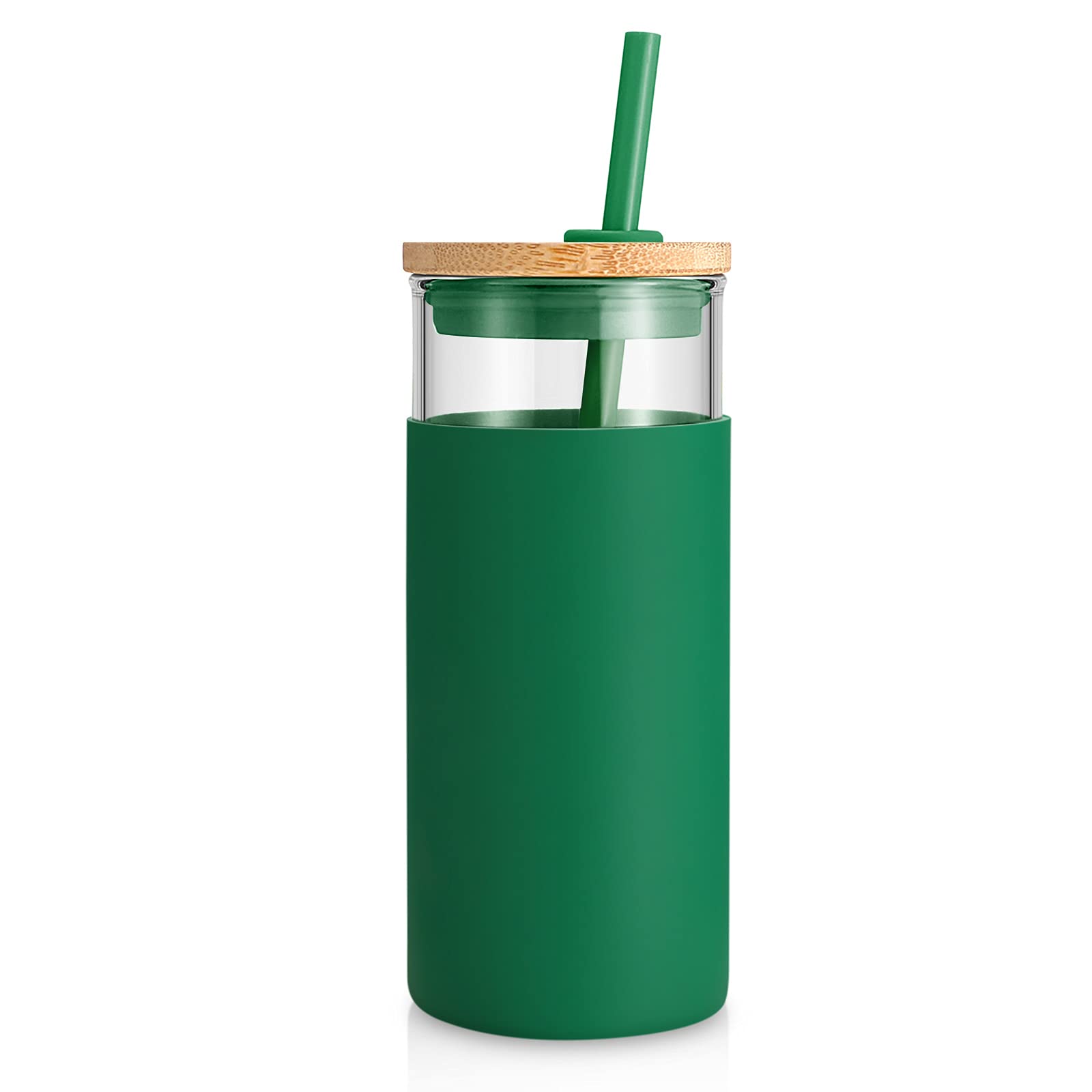 Tronco 20oz glass tumbler with lid and straw, ideal for iced coffee on the go.