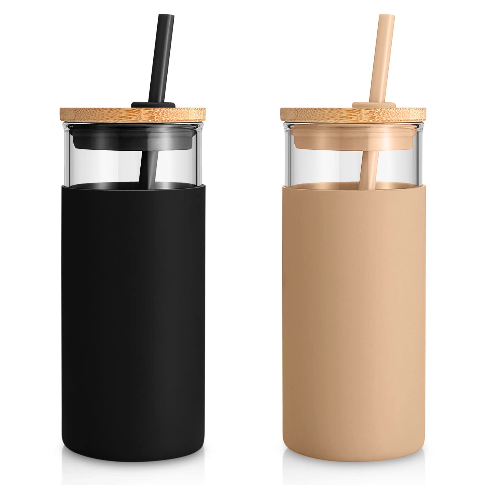 Tronco 20 oz glass tumbler with lid and straw for iced drinks on the go