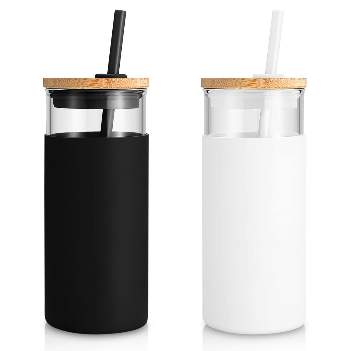 Tronco 20oz glass tumbler with lid and straw, ideal for iced coffee on the go.