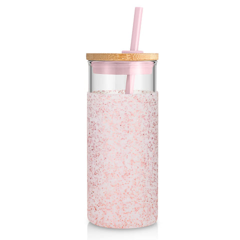 Tronco 20oz glass tumbler with lid and straw for hot and cold drinks.