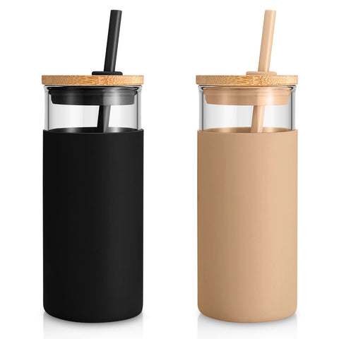 Tronco 20 oz glass tumbler with lid and straw for iced drinks on the go