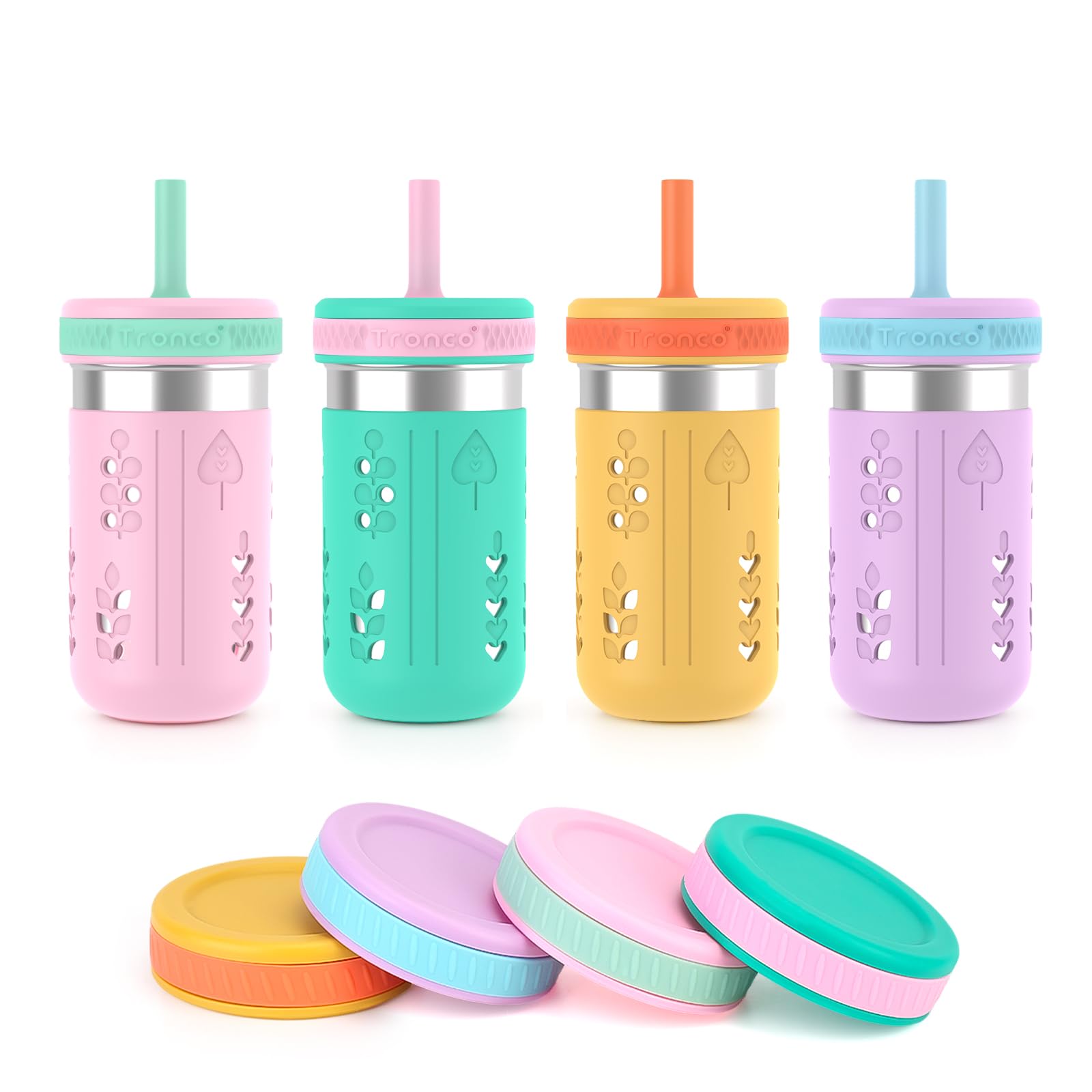 Tronco 4-pack 15oz 2-in-1 tumblers with colorful sleeves for school lunches