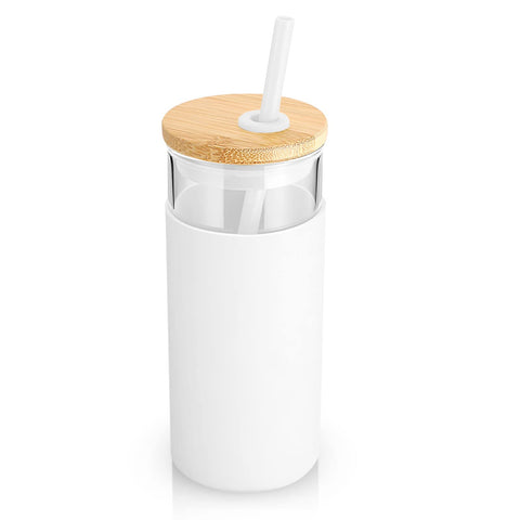 Tronco glass tumbler with silicone sleeve offers secure grip for daily use.