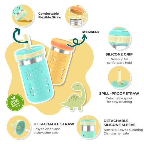 Tronco kids tumbler with silicone sleeve for secure, comfortable grip