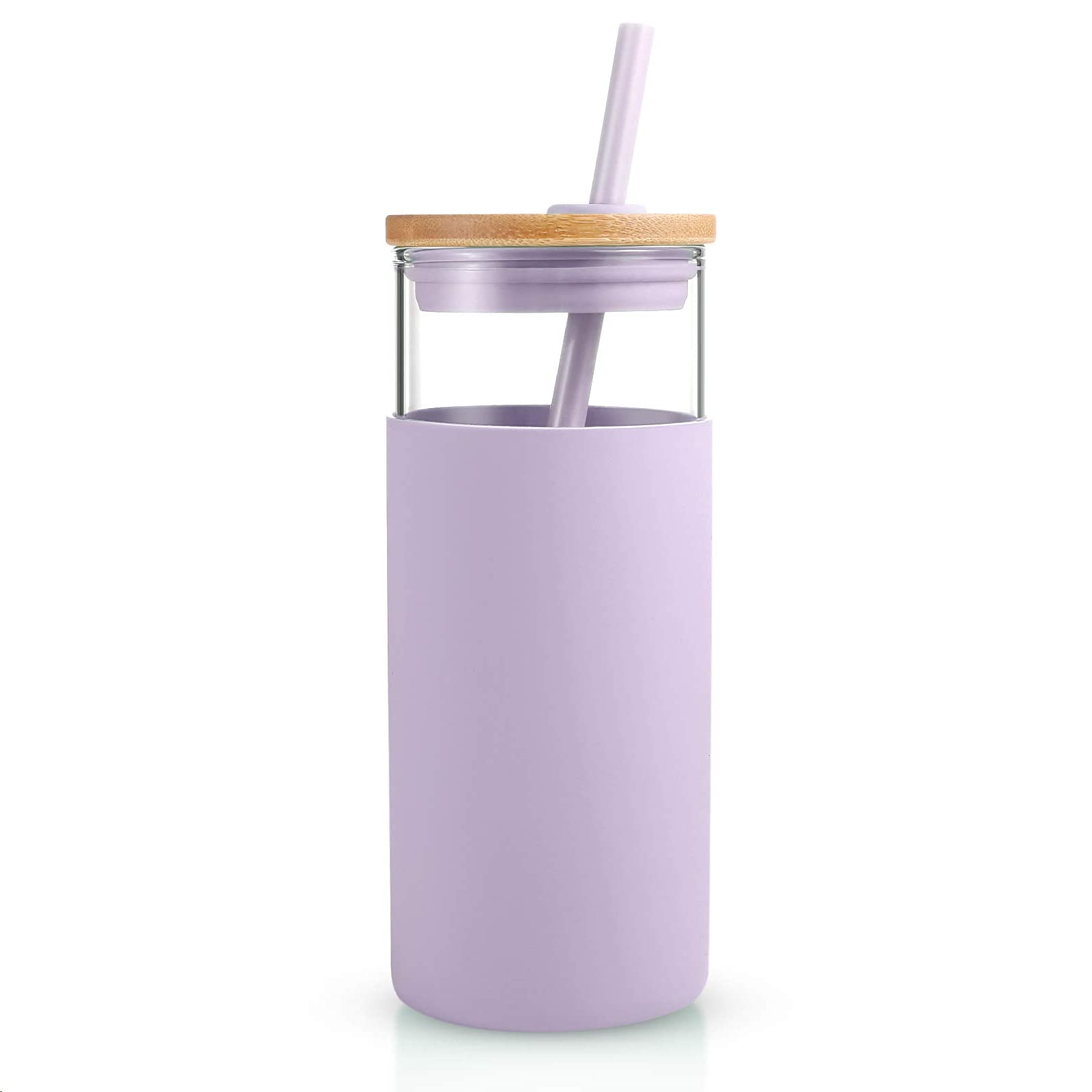 Tronco 20 oz glass tumbler with lid and straw, showing stable borosilicate glass for hot or cold beverages.