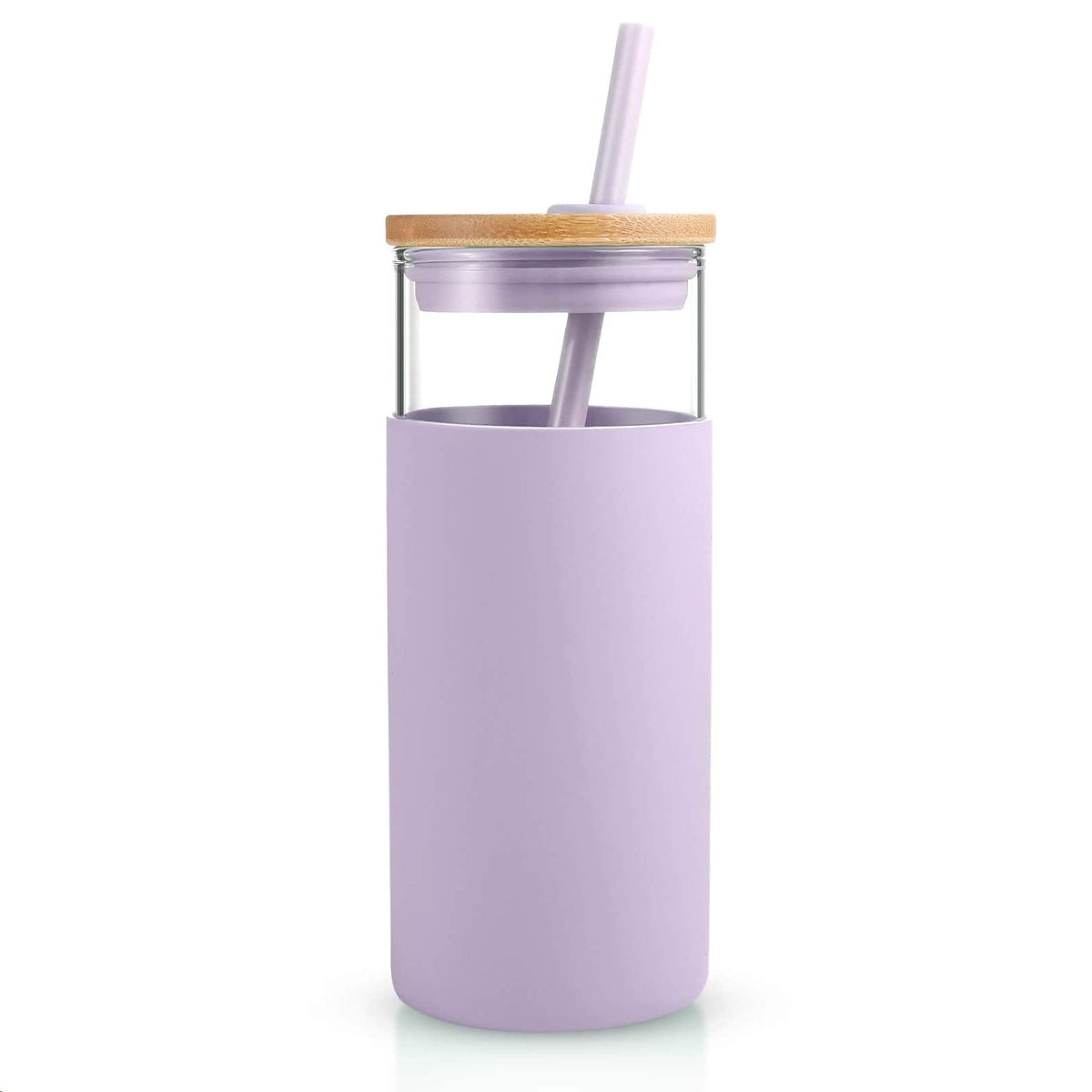 Tronco 20 oz glass tumbler with lid and straw, showing stable borosilicate glass for hot or cold beverages.