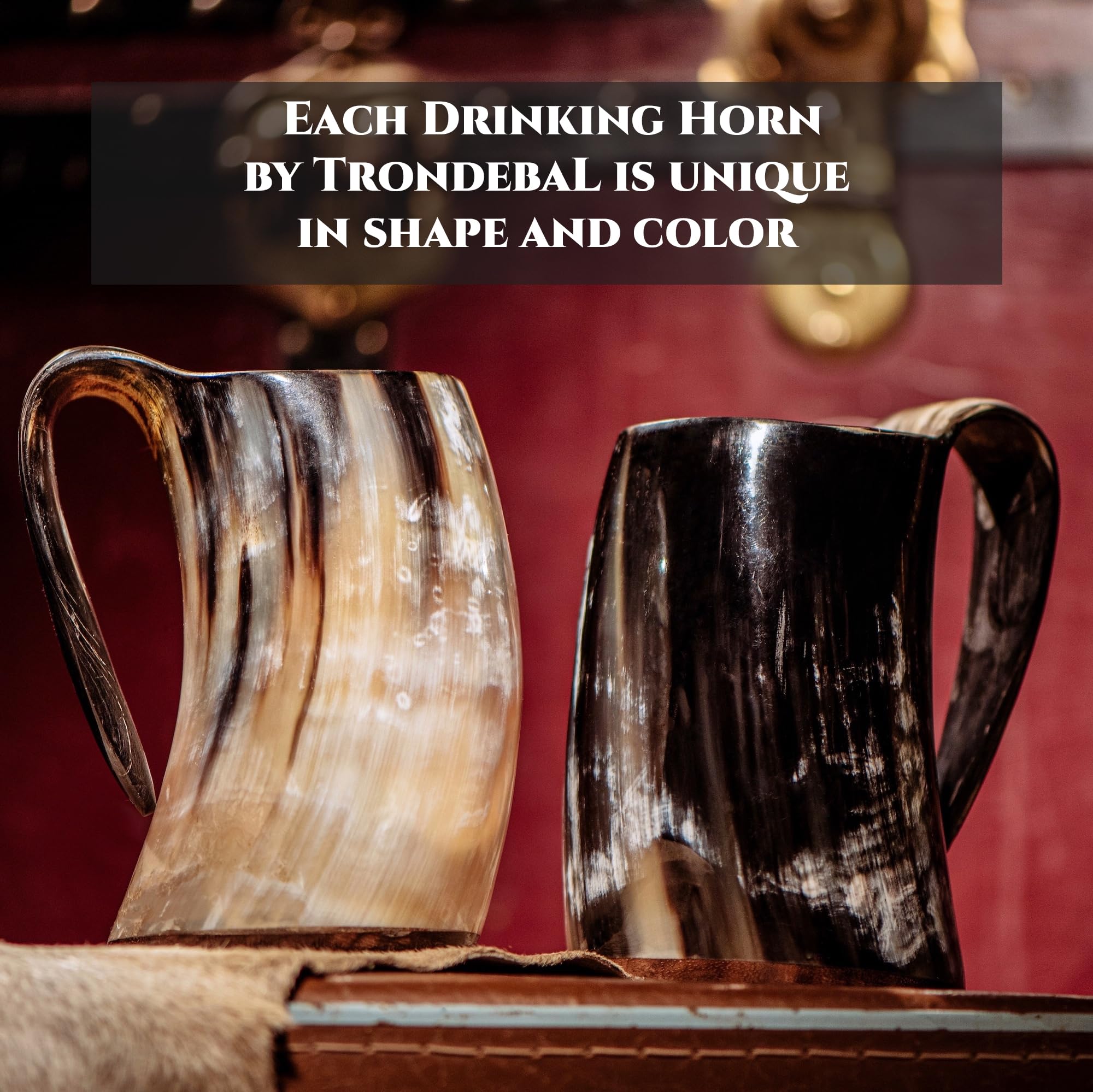 Trondebal horn mug with burlap sack enhances gift presentation