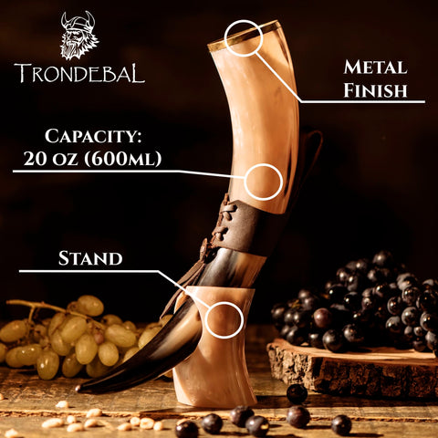 Trondebal horn stand closeup shows carved base and handcrafted texture.