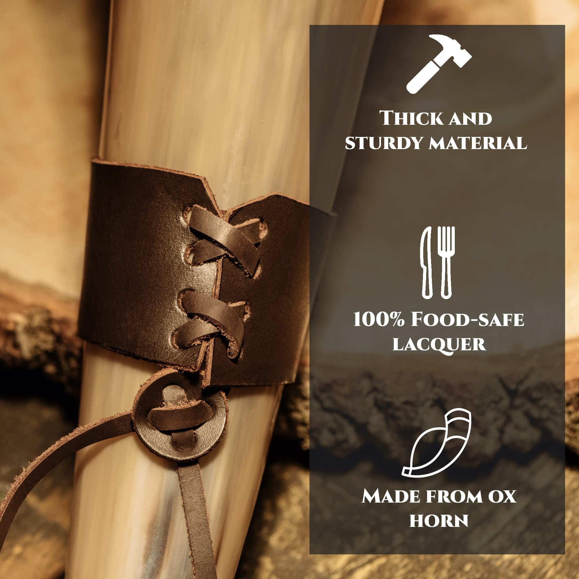 Trondebal ox horn closeup reveals natural color variation and texture.