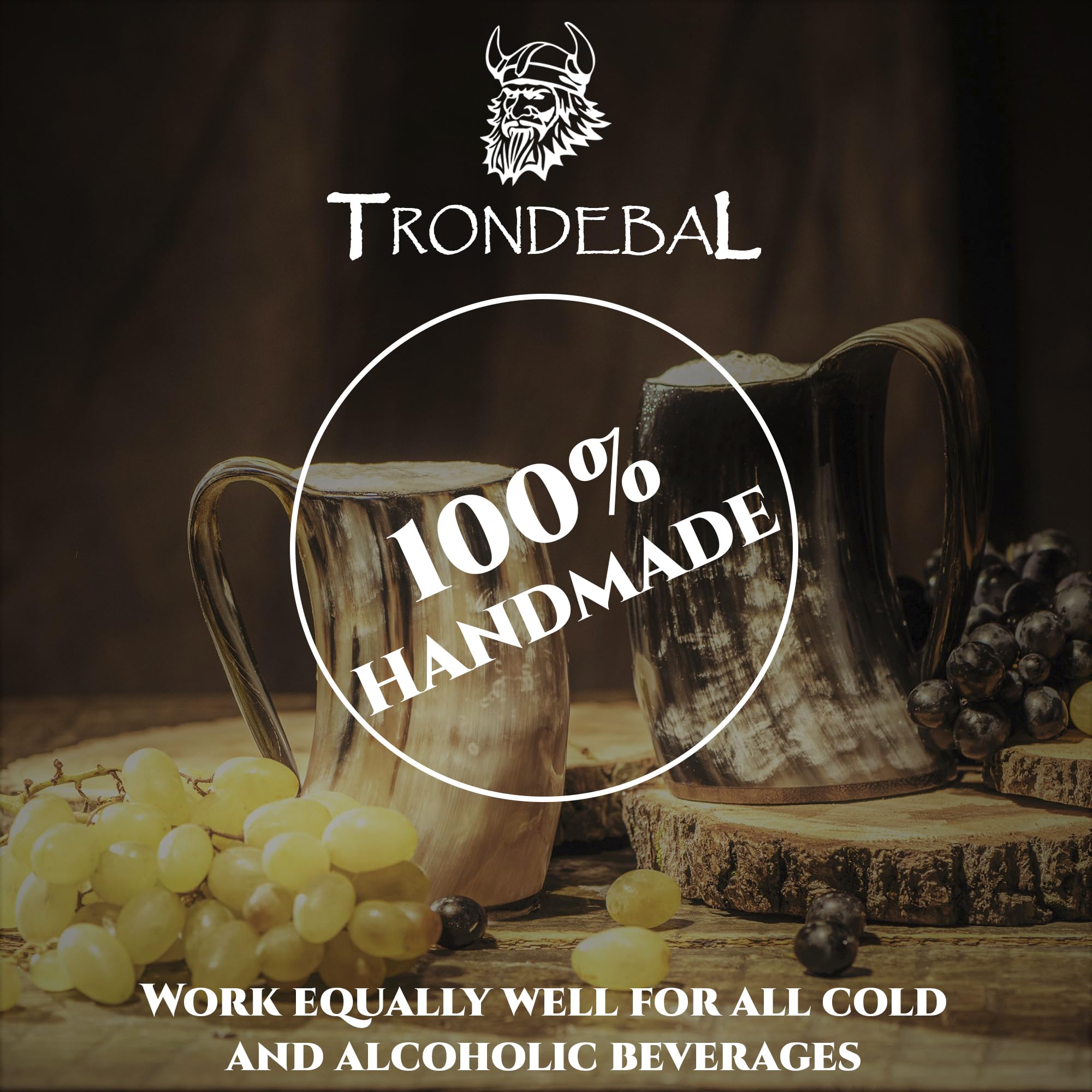 Trondebal Viking horn mug with serving ideas for beer mead whiskey