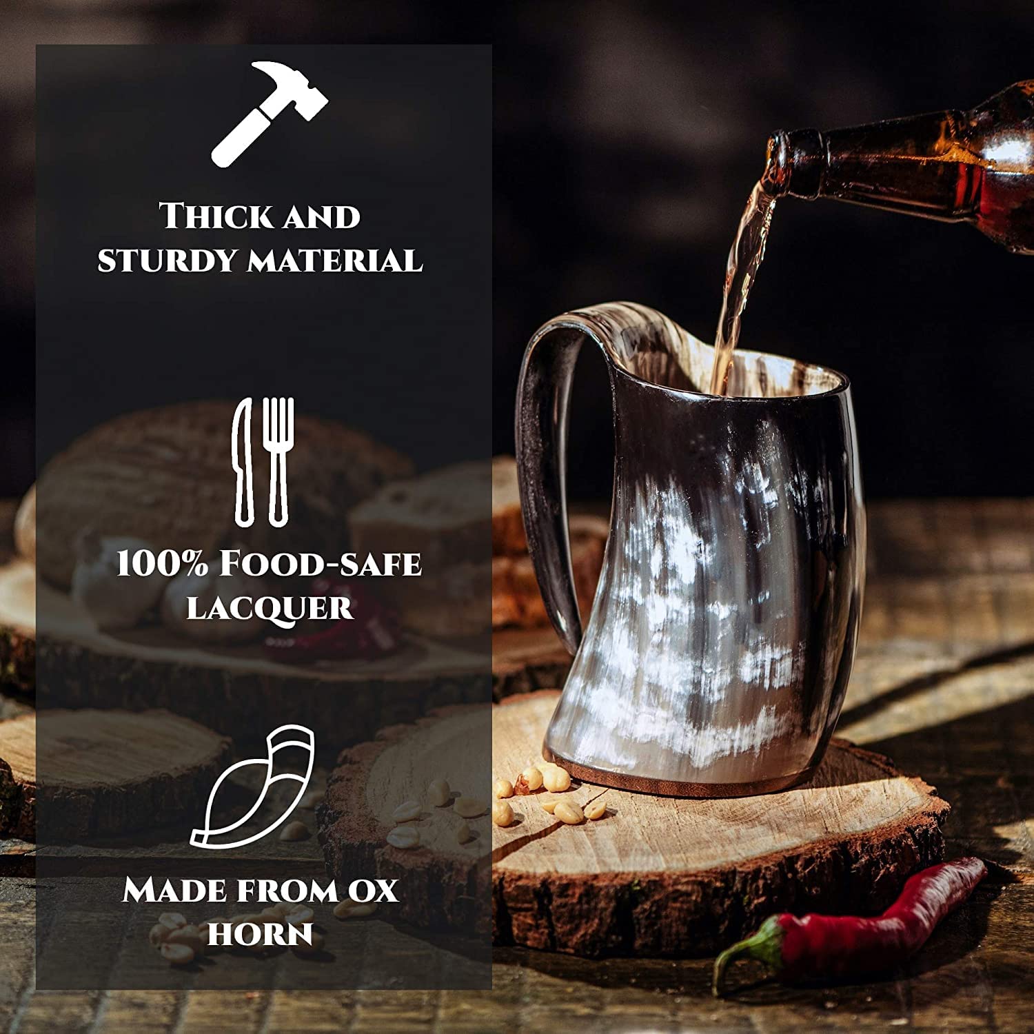 Trondebal Viking horn mug interior coating closeup shows food-safe finish