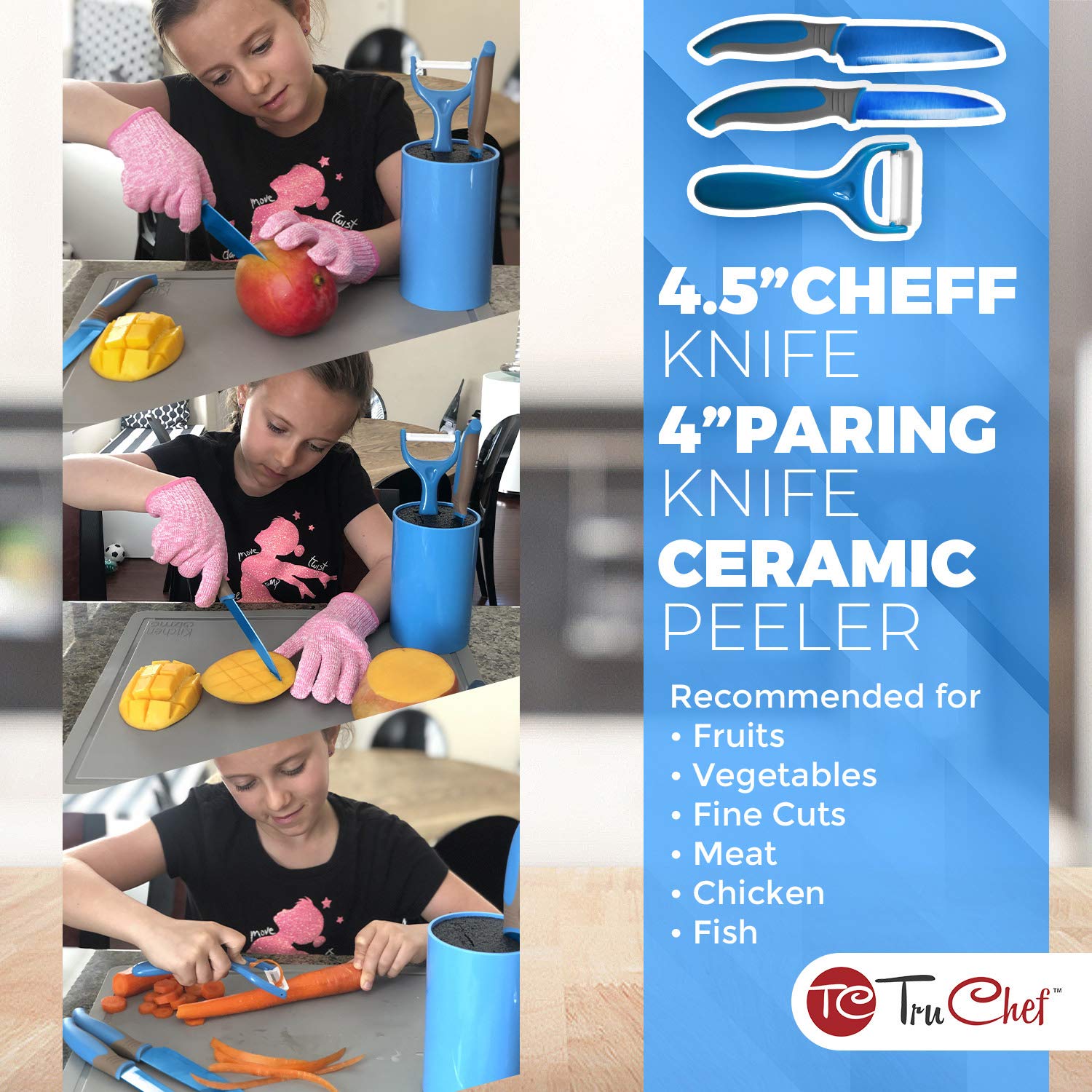 TruChef blue ceramic peeler makes fruit prep easy