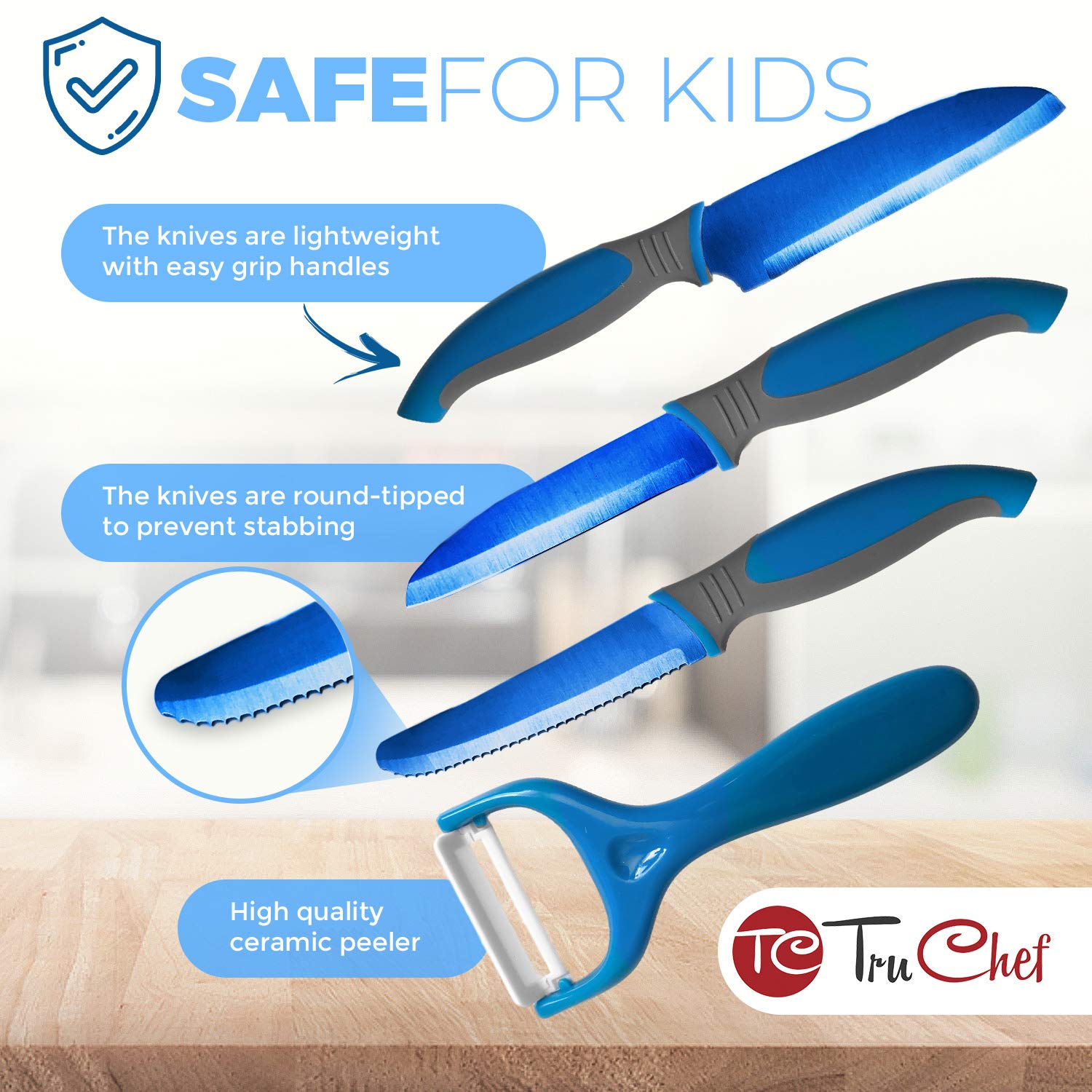 TruChef blue serrated knife for gentle bread slicing