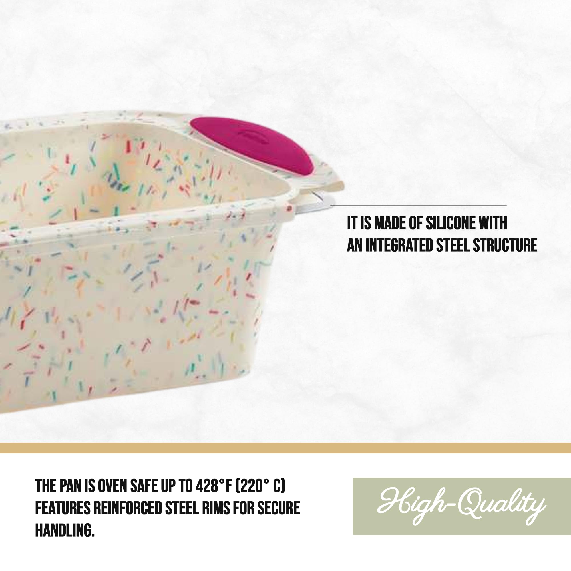 Trudeau Structure Loaf Pan confetti white, brown crust release without sticking.