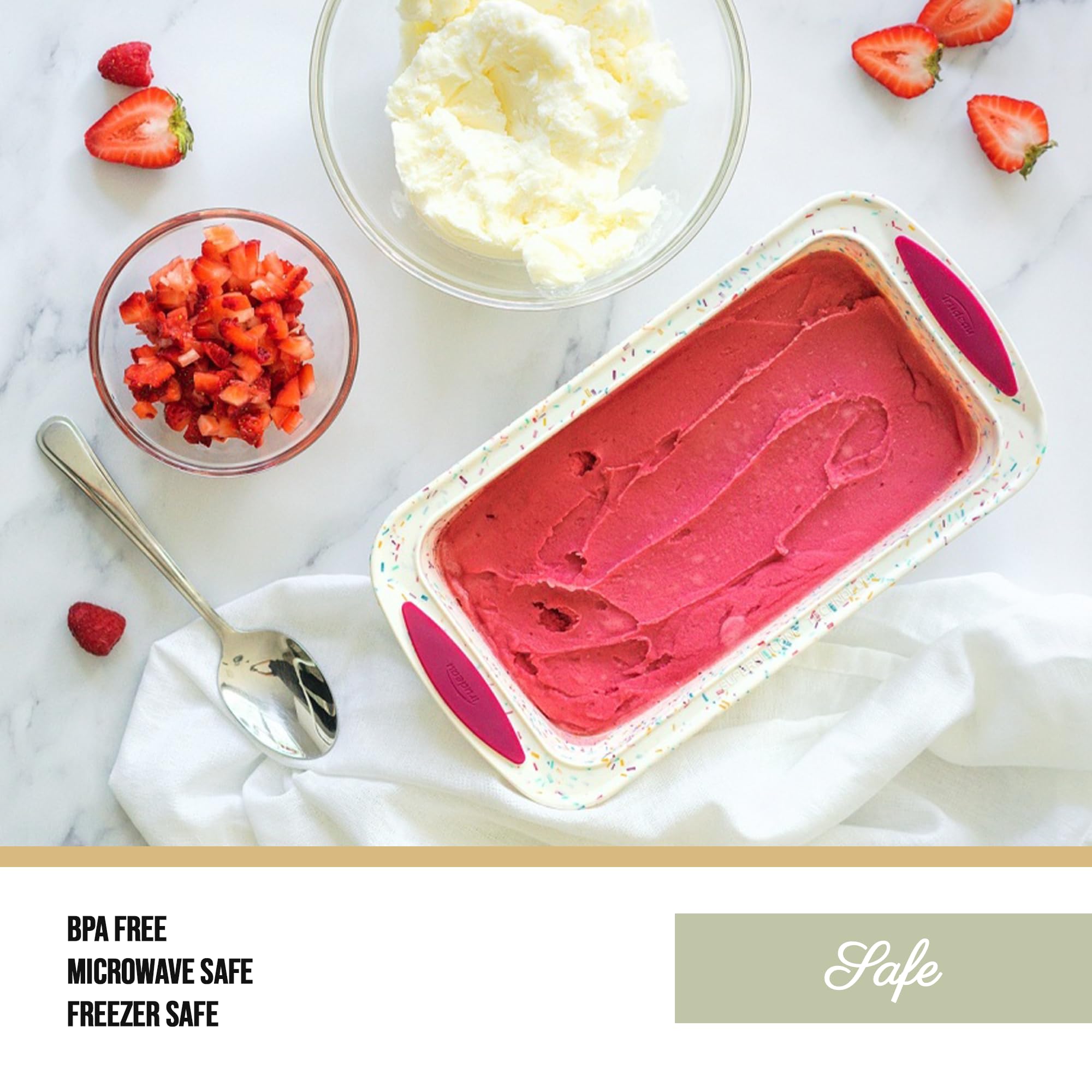 Trudeau Structure Loaf Pan confetti white, dishwasher-safe for easy cleanup after baking.
