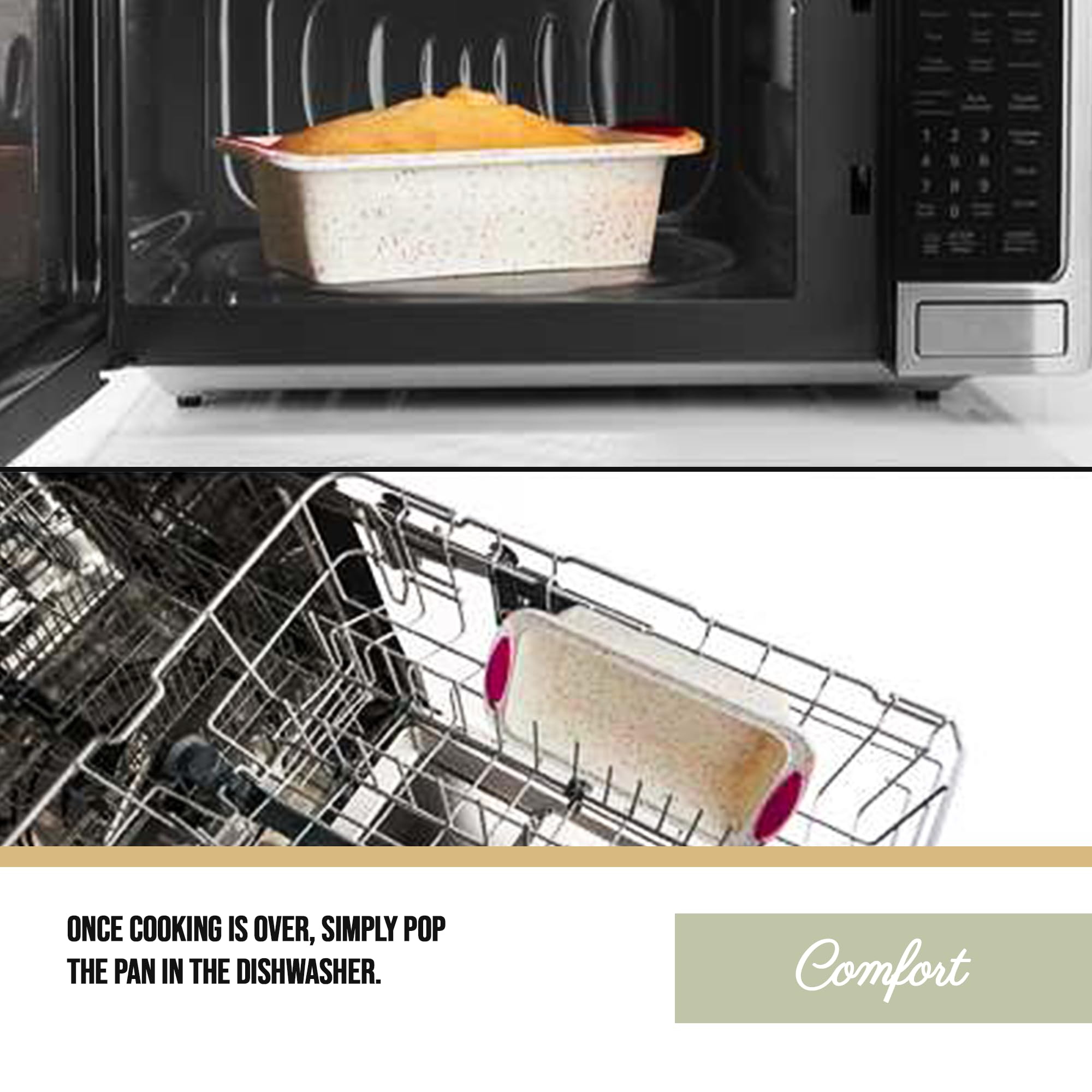 Trudeau Structure Loaf Pan confetti white, oven-safe to 428°F for reliable baking.